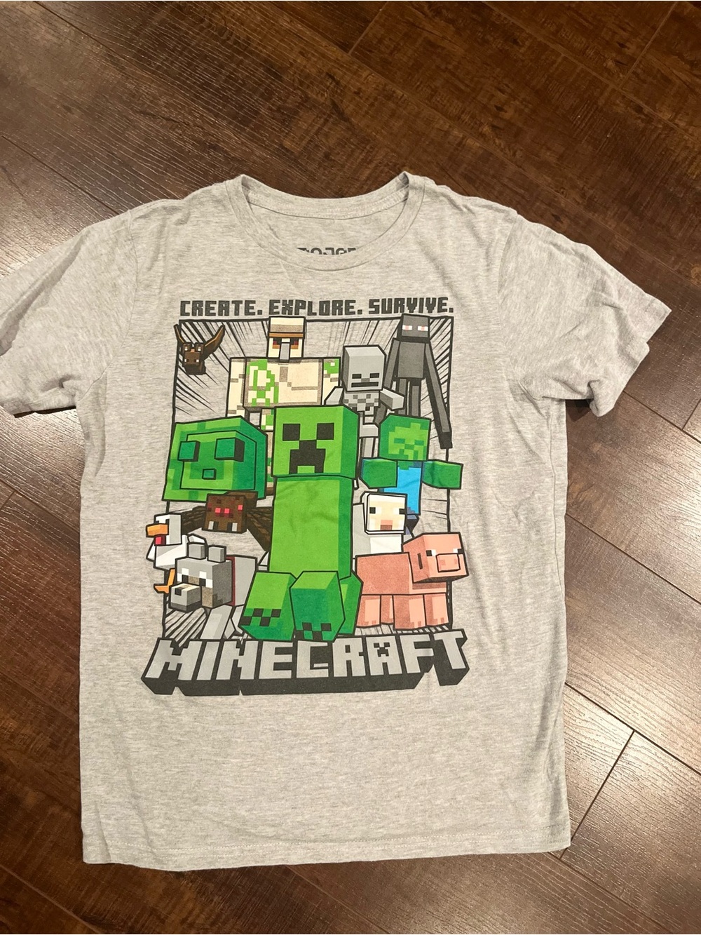 Minecraft Kids' Gray Short Sleeve Tee - Green Creeper Graphic